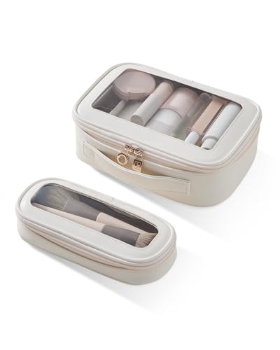 EACHY Clear Makeup Bag Cosmetic Organizer, Waterproof Travel Cosmetic Case with Zipper for Women, Transparent Toiletry and Skincare Pouch, Portable Car or Purse Bag for Travel Essentials - color: White, size: Medium Slim