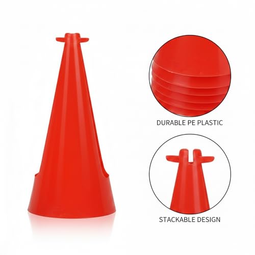 Red PE Plastic Agility Cones for Sports Training, Stackable Field Markers for Soccer and Basketball Drills - size: 5.91 x 5.91 x 11.81"