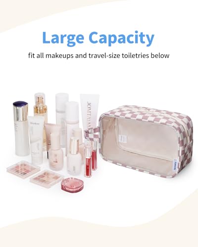 Narwey Clear Toiletry Bags for Traveling Women Men, Clear Travel Bags for Toiletries Makeup Bag Cosmetic Bag with Zipper, Make Up Organizer, Skincare Bag (Dusty Pink Checkerboard) - color: Y-Dusty Rose Checkerboard