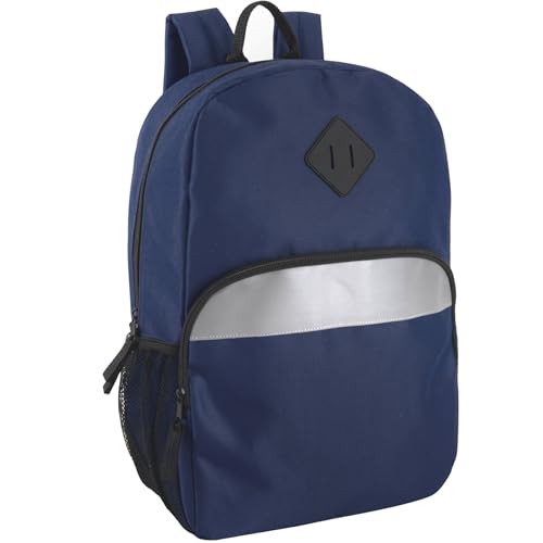 Trail maker 17" Backpack – Reflective School Backpack with Padded Straps, Water Bottle Pockets for Kids & Adults, School Travel Camp (Navy) - color: Navy