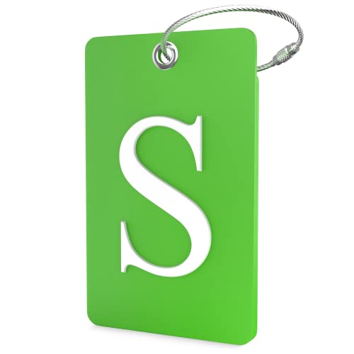 Shacke Luggage Tag Initial – Fully Bendable Tag w/Stainless Steel Loop (Letter S) - color: Green, size: Letter S