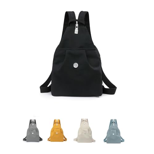 Convertible Mini Backpack for Women – Nylon Chest Bag and Shoulder Daypack with Multiple Pockets, Lightweight & Waterproof (Black) - color: Black