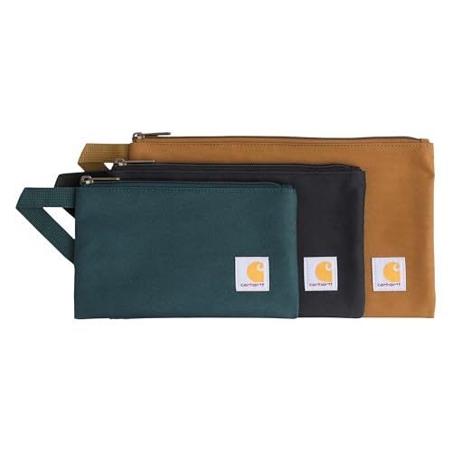 Carhartt Utility Zipper Pouch Set, Durable Water Repellent Organizers Sold in Sets of Three, Carhartt Brown/Black/Greenstone - color: Carhartt Brown/Black/Greenstone