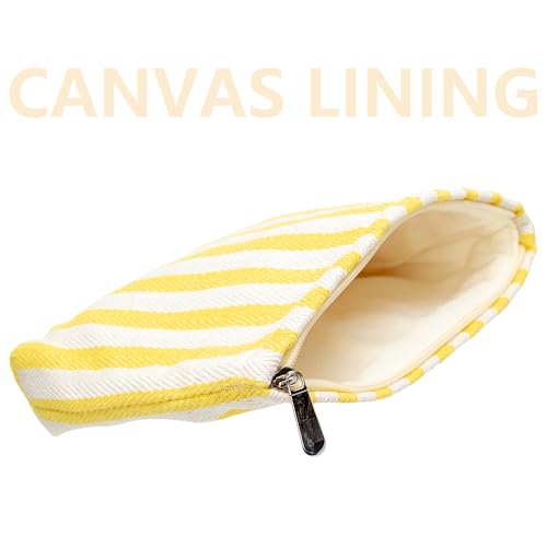 PAZIMIIK Makeup Bag Large Cotton Zipper Pouch for Purse Travel Canvas Make Up Organizer for Women Cosmetic,Stripe Yellow - color: Stripe Yellow