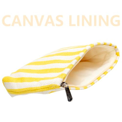 PAZIMIIK Makeup Bag Large Cotton Zipper Pouch for Purse Travel Canvas Make Up Organizer for Women Cosmetic,Stripe Yellow - color: Stripe Yellow