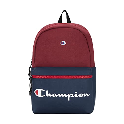 Champion Manuscript Backpack with Padded Adjustable Straps, Water Bottle Pocket for Work, Travel, Daily Use - color: Cranberry/Navy
