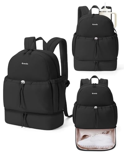 Ceneda Gym Backpack for Women, Cute Gym Bag with Shoe Compartment, Wet Pocket & Cup Holder, Puffer Dance Cheer Backpack - color: Black, style: Taslon