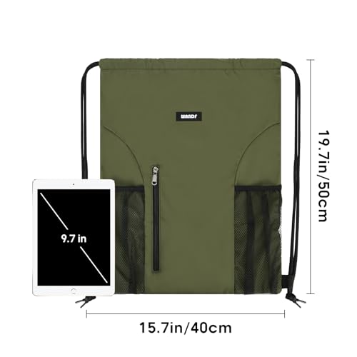 WANDF Drawstring Backpack Sports Gym Sackpack with Mesh Pockets Water Resistant String Bag for Women Men (Dark Green) - color: Green