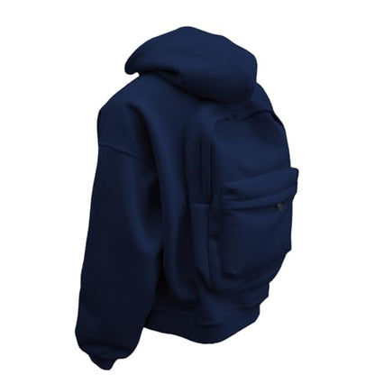 Backpack Hoodie for Men Women Zipper Cardigan Creative Hoodies Lightweight Travel Hooded Sweatshirts with Backpack - color: Navy, size: X-Large