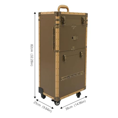 Cosmetic Train Case,Rolling Makeup Train Case,Travel Stylist Case Lockable Hairdressing Trolley,Professional Makeup Case for Make-up Artists - color: Gold