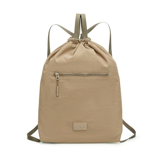 Lee Drawstring Backpack Bag Lightweight Small Gym Swim Beach Bag Water Resistant Sports Sackpack for Men Women, LEE48-002KH - color: Khaki