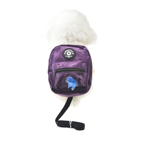 FLAdorepet Dog Backpack Harness with Leash, Dog Poop Bag Dispenser, Pet Self Carrier Adjustable Travel Hiking Walking Harness Backpack for Small Medium Dogs (M(Fit:10-15lb), Purple) - color: Purple, size: M(Fit:10-15lb)