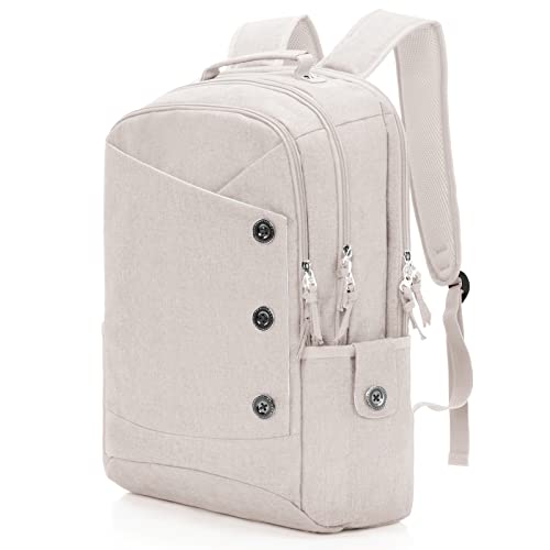 KINGSLONG 15.6 inch White Laptop Backpack, Stylish Daypack with USB Charging Port for Men Women, Water Resistant Computer Bag Notebook Bag Suitable for College Travel Work Gifts - color: White, size: 15.6 inch