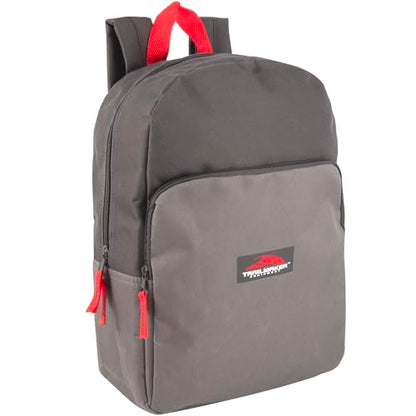 Trail maker 15 Inch Backpack for Kids, Preschool, Elementary & Middle School Students – Spacious Bookbag with Large Front Pocket, Adjustable Straps, Fits up to 13 Inch Laptop (Grey) - color: Grey