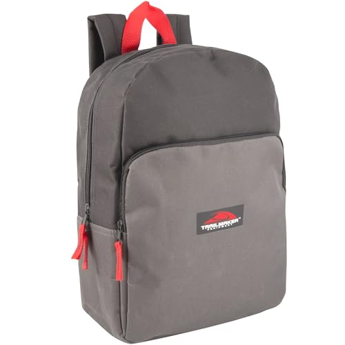 Trail maker 15 Inch Backpack for Kids, Preschool, Elementary & Middle School Students – Spacious Bookbag with Large Front Pocket, Adjustable Straps, Fits up to 13 Inch Laptop (Grey) - color: Grey