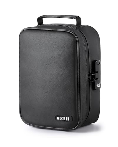 OZCHIN Smell Proof Bag with Combination Lock Tobacco Pipe Pouch Bag File Organizer Case Container Medicine Lock Box Odorless Storage Bag Great Gift for Friend (Black, L) - color: Black, size: L