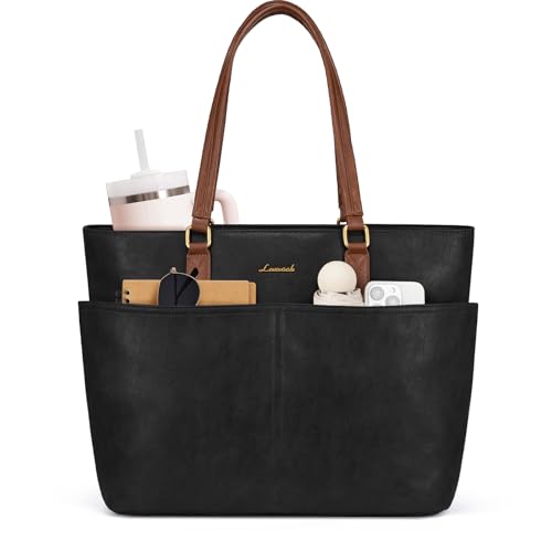 LOVEVOOK Work Tote Bags for Women, Vintage Leather 15.6 Inch Laptop Bag with Large Cup Holder, Teacher Nurse Medical Professional Computer Bag, Office Briefcase Handbag Gift - color: Brown-black, size: 15.6 Inch