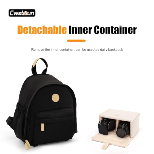 Cwatcun Camera Backpack for Women, Compact DSLR Bag with Tripod Strap - color: Black, size: 1.0 Small