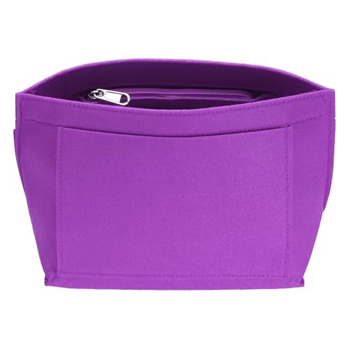 uxcell Purse Organizer Insert, Small Felt Handbag Organizer Bag Storage & Finishing Inner Bag Liner with Zipper for Chic Backpack Tote Shoulder Bags, Purple - color: Purple, size: Small