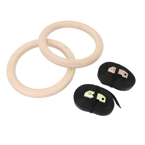 Wooden Gymnastics Rings, Birch Material for Bodyweight Fitness and Strength Training, Adjustable Straps, Smooth for Safety, Ideal for Outdoor Workouts