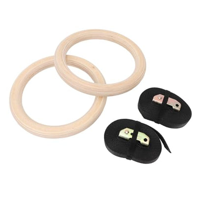 Wooden Gymnastics Rings, Birch Material for Bodyweight Fitness and Strength Training, Adjustable Straps, Smooth for Safety, Ideal for Outdoor Workouts