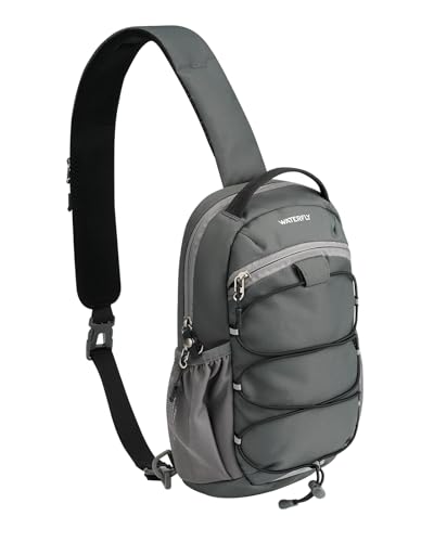 WATERFLY Small Crossbody Sling Bag: RFID Blocking Anti Theft Sling Backpack Chest Bag Travel Hiking Daypack Man Woman - color: B-dark Grey