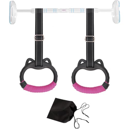 JIANWEI Gymnastics Rings Set for Kids, Professional Children Trapeze Bar Pull Up Rings with Straps Kids Playground Home Exercise Gym Rings with Drawstring Bag for Children Exercise(Pink)