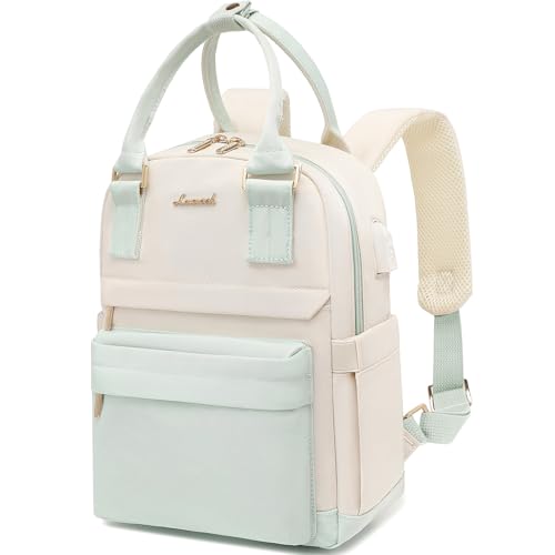LOVEVOOK Mini Backpack for Women Stylish Waterproof Backpack Purse with USB Port, Cute Daypack for College Travel Party - color: Mint & Beige_, size: 11 Inch