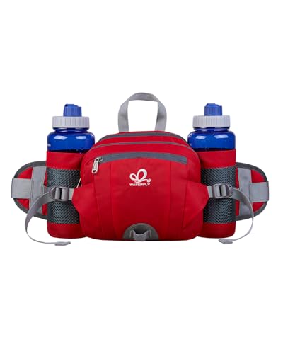 WATERFLY Fanny Pack Waist Bag: Fannie Pack 2 Water Bottle Holders Lumbar Belt Hiking Walking Running Jogging Camping Large Woman Man (Bottle Not Included) - color: Red