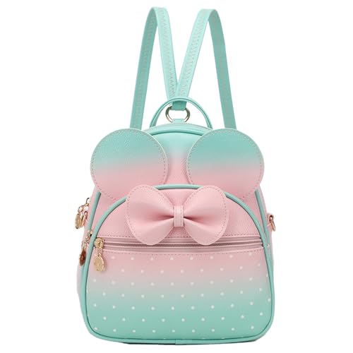 KL928 Girls Mini Backpack Bowknot Polka Dot Cute Small Daypacks Convertible Shoulder Bag Purse for Women - color: Light Pink#apple Green