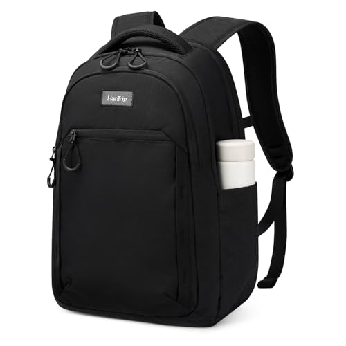 HanTrip Travel Laptop Backpack for Women Men, 18 Inch Large Work Backpack for Commuter College School Book Bags, Water Resistant Backpack with Luggage Strap Water Bottle Pocket Chest Strap, Black - color: Black