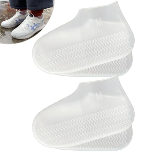 Waterproof Shoe Covers 2 Pairs,Rain Shoe Covers Reusable Silicone Non Slip Shoe Covers for Outdoor,Rain Shoe Covers for Women and Men (Clear, Medium) - color: Clear, size: Medium