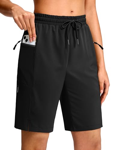 G Gradual Women's Hiking Shorts 2 Zipper Pockets Quick Dry Lightweight 9" Bermuda Cargo Shorts Water Resistant Athletic Walk - color: Black, size: X-Large
