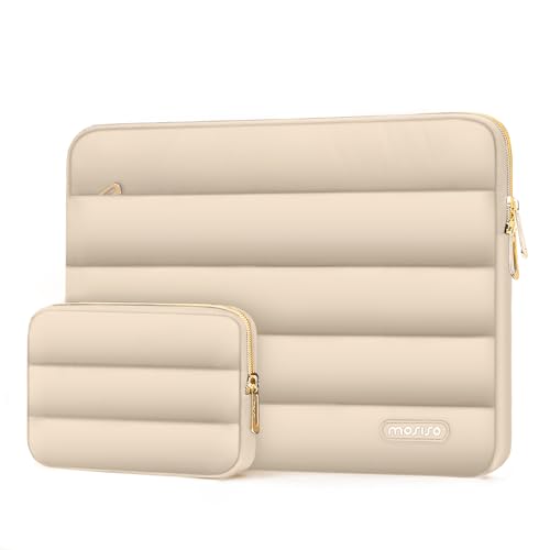 MOSISO Laptop Case 13.3 inch,13-13.3 inch Puffy Laptop Sleeve Compatible with MacBook Neo/Air 13.6 M5 M4 M3 M2 M1/Pro 13/14,HP Dell ASUS Lenovo,Polyester Horizontal Bag with Small Case, Apricot - color: Apricot, size: 13.3 inch
