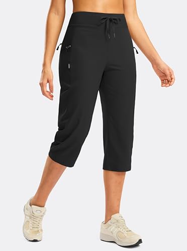G Gradual Women's Capri Pants with 3 Zipper Pockets Lightweight Quick Dry Hiking Travel Capris Pants for Women Casual Summer - color: Black, size: Medium
