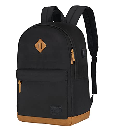 Laptop Backpack with Leather Decoration, USB Charging Port, Classic Backpack for College, Work, Travel(18 Inches/Grey - color: Dark Grey, size: 18 Inch