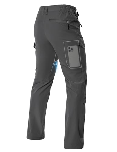 Moosehill Hiking Pants Men Stretch: Breathable Waterproof Quick Dry Lightweight Nylon Spandex Pants for Fishing Travel - color: Dark Grey, size: 34W x 30L