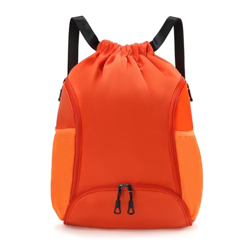 Valleycomfy Sports Gym Bag Drawstring Backpack with Shoes Basketball Bag and Two Water Bottle Holder,Orange - color: Orange