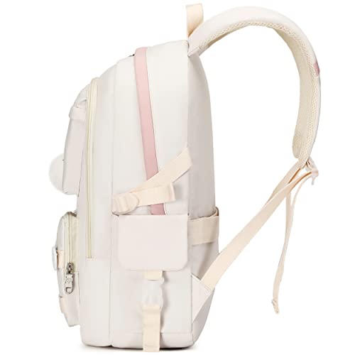 Hey Yoo School Backpack for Girls Backpack with Lunch Box Teen Girl Backpack Set Cute School Bag Bookbag for Teen Girls (White) - color: White