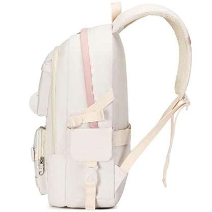 Hey Yoo School Backpack for Girls Backpack with Lunch Box Teen Girl Backpack Set Cute School Bag Bookbag for Teen Girls (White) - color: White