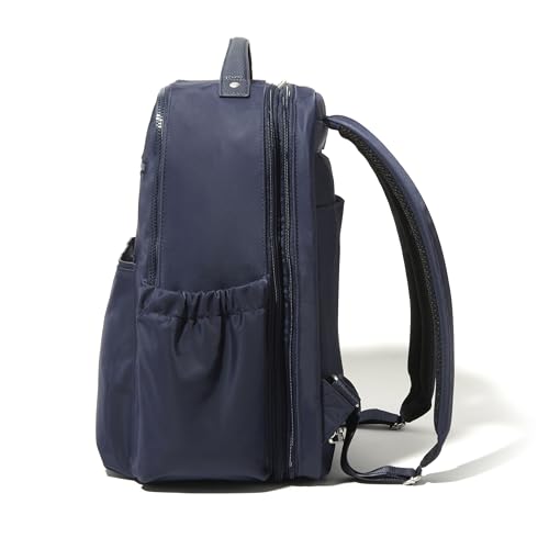 Baggallini Tribeca Expandable Laptop Backpack - 15"x11" Lightweight RFID Computer Bag for Work & Travel with Luggage Sleeve - color: French Navy Twill