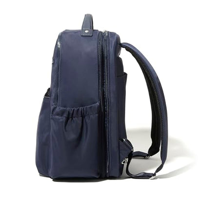 Baggallini Tribeca Expandable Laptop Backpack - 15"x11" Lightweight RFID Computer Bag for Work & Travel with Luggage Sleeve - color: French Navy Twill