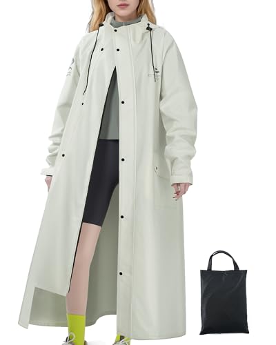 Rain Jacket Women with Hooded Waterproof Lightweight Packable Long Raincoat Poncho for Men Adults - color: White, size: Large