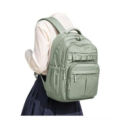 BJLFS Green Cute School Backpack with Laptop Compartment Small Travel Laptop Backpack for Women Men Waterproof College Backpack Simple School Bag for Teens Girls Boys - color: A2-green