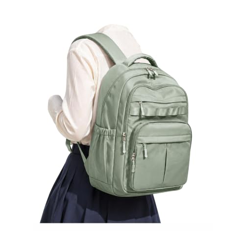 BJLFS Green Cute School Backpack with Laptop Compartment Small Travel Laptop Backpack for Women Men Waterproof College Backpack Simple School Bag for Teens Girls Boys - color: A2-green
