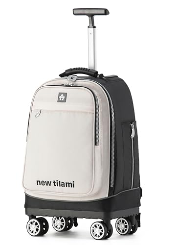 NEW TILAMI 19 Inch Rolling Backpack with 360 Rotating Universal Wheel, Large Organizer Compartments, Adjustable Handle, Carry on for School Students Business Travel, White Clear Shadow - color: White