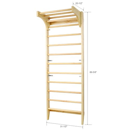 Wall-Mounted Wooden Stall Bars for Home Gym - Swedish Ladder for Stretching, Strength Training & Yoga - Durable Multi-Functional Fitness Equipment - size: 31.5"W x 86.6"H