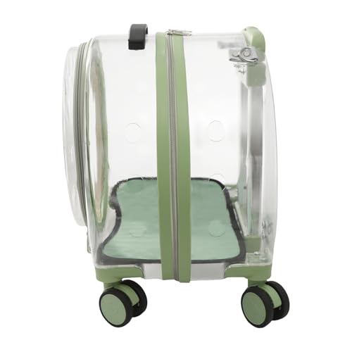 Transparent & Fully Breathable Hard Cat Carrier with Rolling Wheels, Multiple Carrying Carrier for Cats, Dogs, Or Bunnies for Traveling, Taking a Walk, Applicable Weighing up to 19.84lbs (Green,Clear)