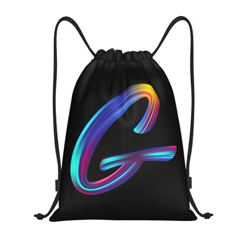 Drawstring Bags Initial Drawstring Backpack Sackpack Black Draw String Cinch Bags for Sports, Gym, Travel, Swimming, Beach, Camping, Rainbow Letter G - color: Letter-g, size: M-19.6"*16.5"