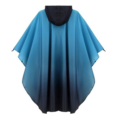 Fashion Hooded Rain Poncho Waterproof Raincoat Jacket with pocket for Women/Men/Adult - color: Gradient Blue